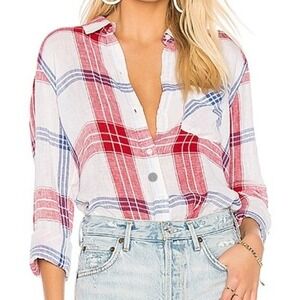 Rails‎ Red Blue White Plaid Button Down Shirt Lightweight Casual Style Size L